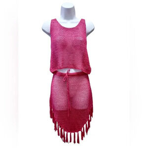 FCT With Love NWT 2 Piece Knit Pink Tank Top And  Skirt Size Large